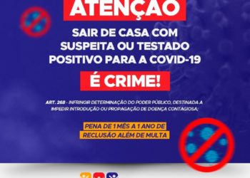 SAIR DE CASA COM SUSPEITA OU TESTADO POSITIVO PARA A COVID-19 É CRIME